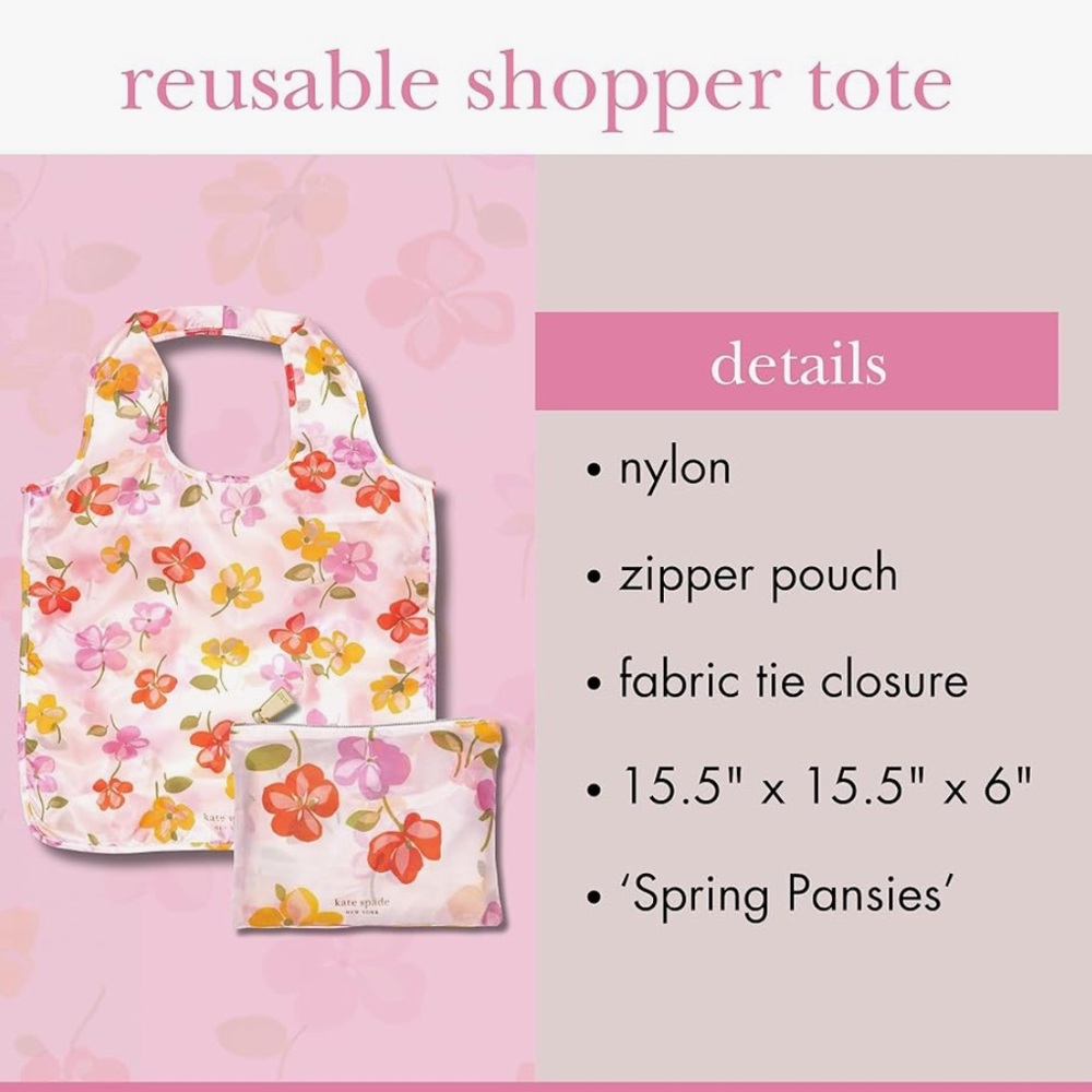 🆕 Kate Spade Spring Pansies Reusable Shopper Tote - Picture 2 of 8